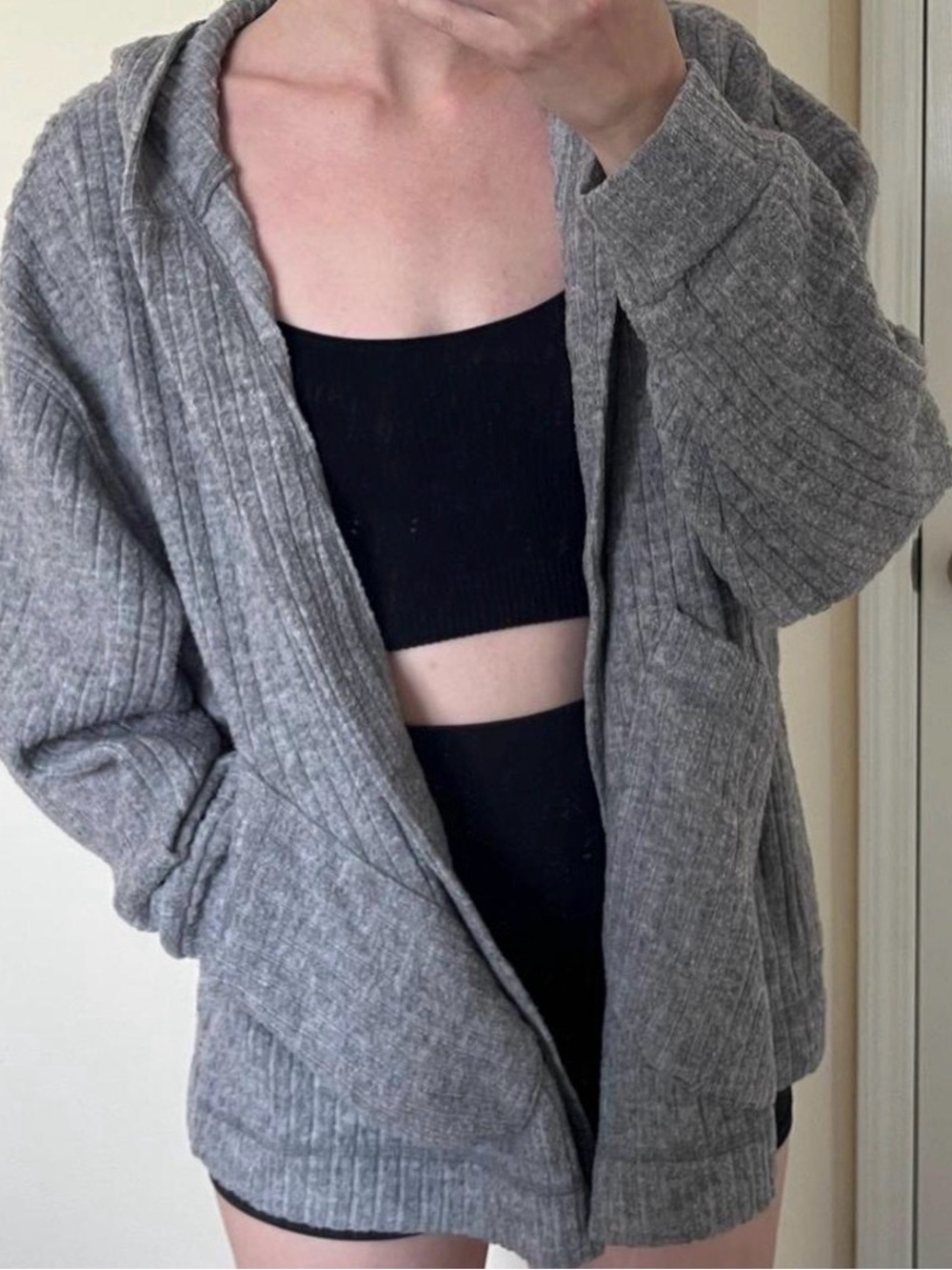 Urban Outfitters Poppy Ribbed Knit Hooded Cardigan